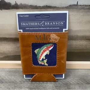 Mark & Graham Smathers & Branson Leather Needlepoint Can Cooler Trout Damaged